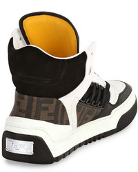 Fendi Tank Zucca Print Leather High Top Sneaker Whitebluebrown