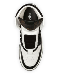 Fendi Tank Zucca Print Leather High Top Sneaker Whitebluebrown