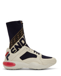 Fendi White And Navy Mania Sock Sneakers