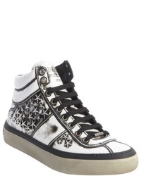 Jimmy Choo White Patent Leather Star Studded Belgravi High Top Sneakers