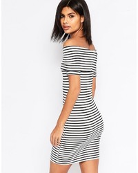 Asos Mini Bardot Off Shoulder Dress In Stripe With Short Sleeve