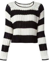 White and Black Horizontal Striped Cable Sweater