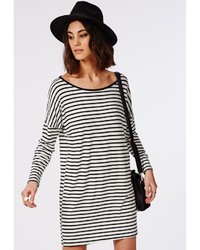 Missguided Long Sleeve Oversized T Shirt Dress Monochrome Stripe