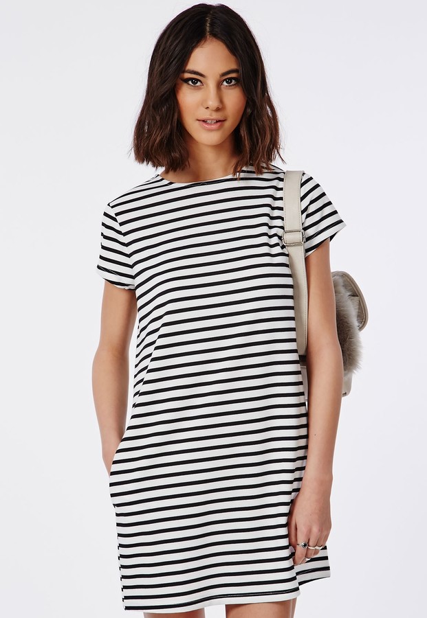 black white striped shirt dress