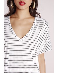 Missguided V Neck Stripe T Shirt Dress Blackwhite