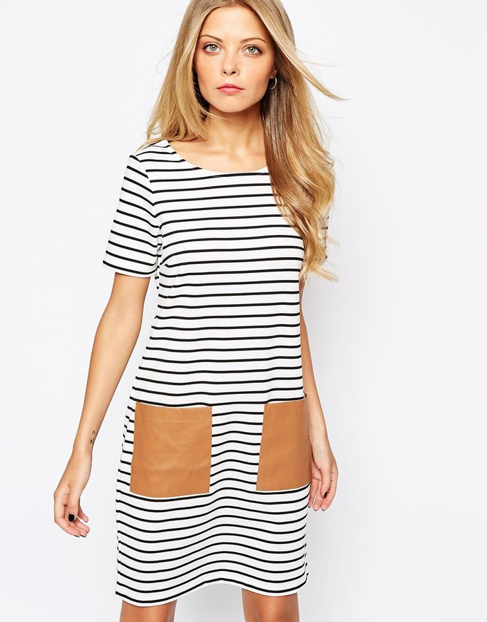Vila Striped T Shirt Dress With Patch Pocket | Where to buy & how to wear