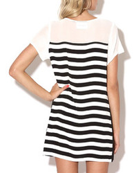 White Black Short Sleeve Striped T Shirt Dress