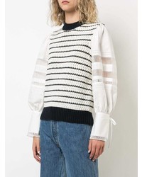 Sea Contrast Sleeve Striped Sweater