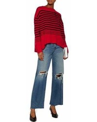 Enza Costa Distressed Striped Wool And Cashmere Blend Sweater