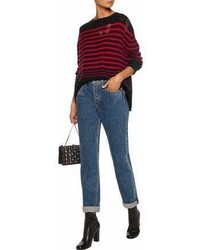 Enza Costa Distressed Striped Wool And Cashmere Blend Sweater
