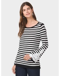 Dressbarn Lace Bell Sleeve Striped Pullover Sweater