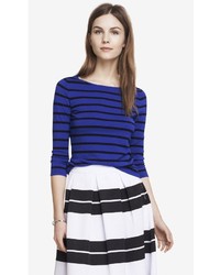 Express Striped Fitted Bateau Neck Sweater