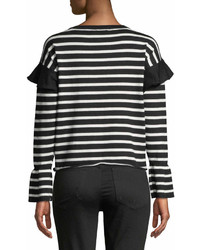 Neiman Marcus Flounce Shoulder Striped Sweater