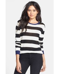 Hinge Sheer Stripe Sweater Black White Small