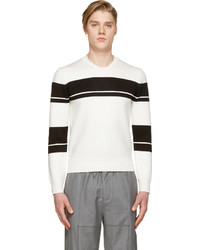 Kris Van Assche Krisvanassche White Black Striped Crewneck Sweater