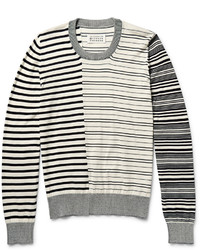Maison Margiela Leather Elbow Patch Striped Cotton Sweater