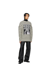 Raf Simons Off White And Black Stripe Patches Sweater
