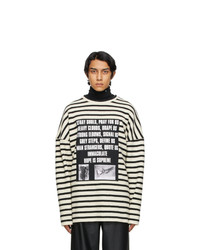 Raf Simons Off White And Black Stripe Patches Sweater