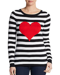Saks Fifth Avenue RED Striped Heart Roundneck Sweater