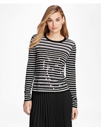 Brooks Brothers Sequin Embellished Striped Merino Wool Sweater