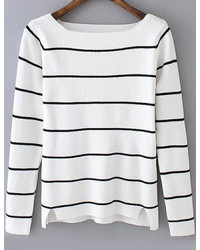 Square Neck Striped White Sweater