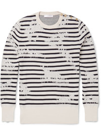 Alexander McQueen Striped Distressed Cotton Blend Jersey Sweater