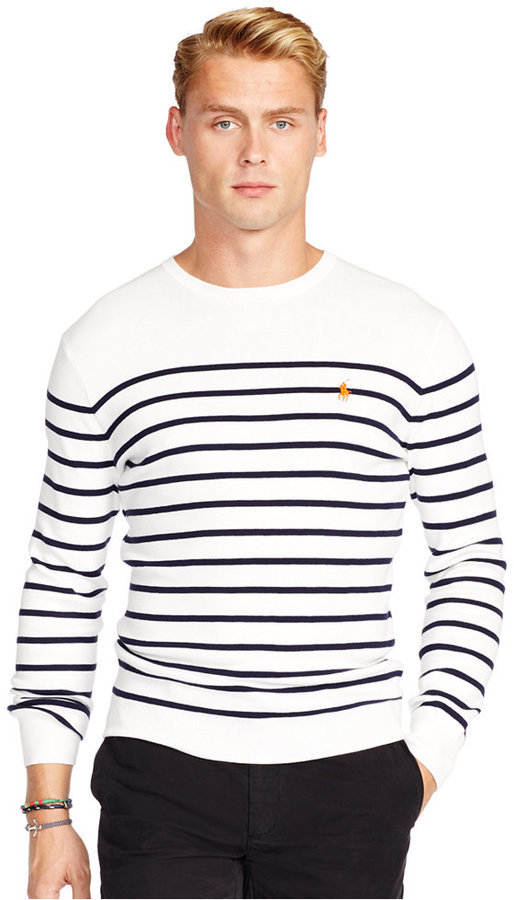Polo Ralph Lauren Striped Pima Crewneck Sweater, $98 | Macy's | Lookastic