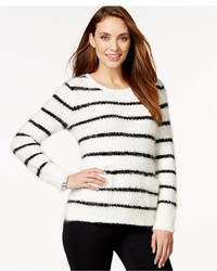 Style&co. Style Co Petite Striped Eyelash Detail High Low Pullover Sweater Only At Macys