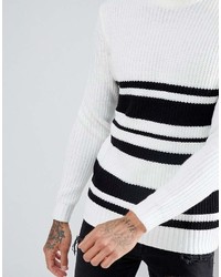 Bershka Textured Striped Sweater In White And Black