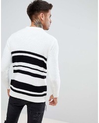 Bershka Textured Striped Sweater In White And Black