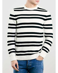 Topman Monochrome Double Striped Crew Sweater