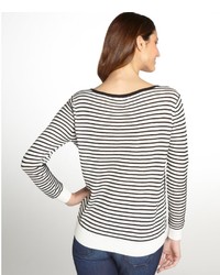 Fred and Sibel White And Black Raised Stripe Cotton Blend Sweater