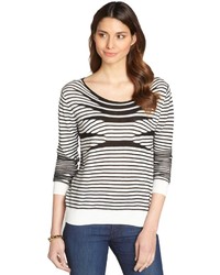 Fred and Sibel White And Black Raised Stripe Cotton Blend Sweater