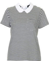 Topshop Black And White Striped Neat Fitting Tee With White Collar And Short Sleeves 100% Cotton Machine Washable
