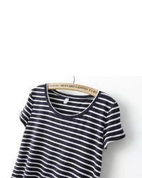 Black Short Sleeve Striped Dip Hem T Shirt
