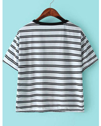 Black Short Sleeve Striped Slim T Shirt