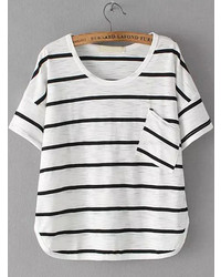 Black White Short Sleeve Striped Pocket T Shirt