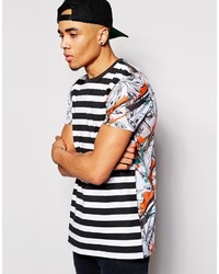 Asos Brand Longline Stripe T Shirt With Floral Print Back