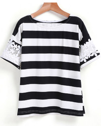 Contrast Lace Striped T Shirt