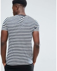 Asos Design Stripe T Shirt In Navy And White
