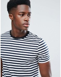 Asos Design Stripe T Shirt In Navy And White