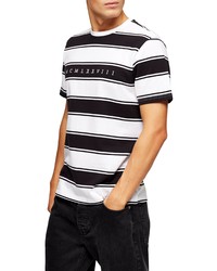 Topman Embroidered Stripe Pique Crewneck T Shirt
