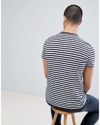 Tommy Hilfiger Flag Logo Stripe Stretch T Shirt In Navywhite