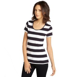 French Connection Grey And Black Striped Stretch Cotton Open Back T Shirt