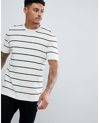 Asos Knitted Textured Stripe T Shirt In White