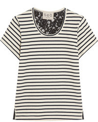 Sea Lace Backed Striped Cotton Jersey T Shirt