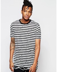 Asos Longline Stripe T Shirt With Distressing And Ink Splatter