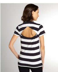 French Connection Navy And White Striped Stretch Cotton Open Back T Shirt