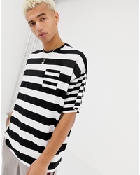 ASOS DESIGN Oversized Striped T Shirt With Contrast Stripe Chest Pocket