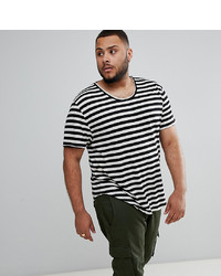 ASOS DESIGN Plus Relaxed Striped T Shirt With Raw Scoop Neck And Curved Hem